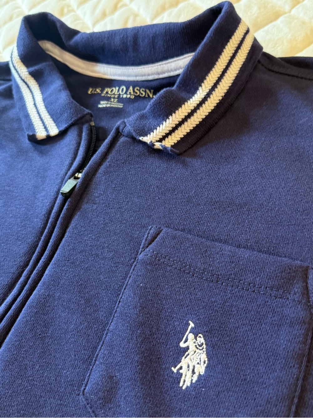 U.S. Polo Assn. Men’s XL Navy Blue Tipped Quarter-Zip Pullover Sweater
